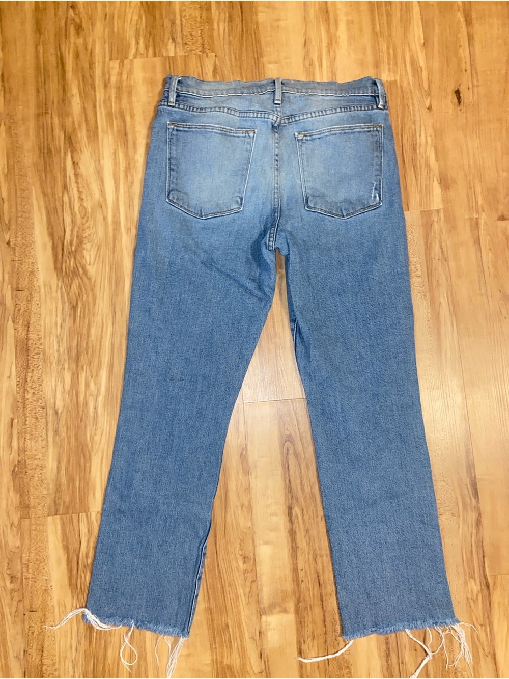 Frame Denim Le High Straight Medium Blue Cropped Distressed Jeans Raw Hem - Picture 7 of 10